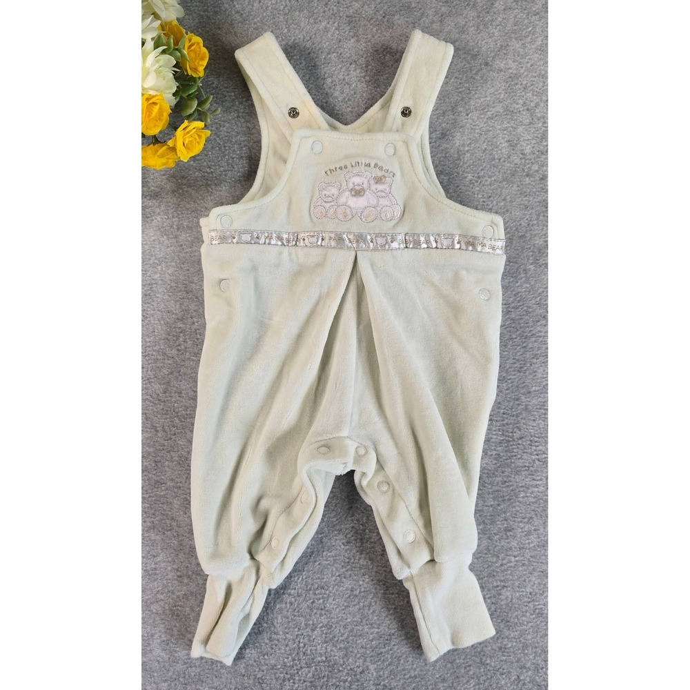 McBaby Vintage Three Little Bears Velour Overalls Embroidered Romper Cream 0-3m